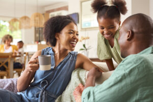 family enjoying family at home; intentional joyful moments